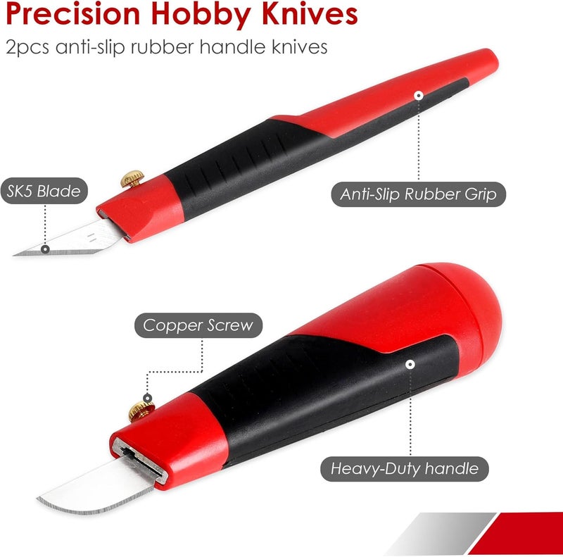 FASTPRO 40-Piece Precision Hobby Knife Set, 3pcs Craft Knives with 33pcs Blades, Exacto Knife Set Included Tweezers, Grindstone, Steel Ruler, Vernier Caliper and Storage Case - Image 3